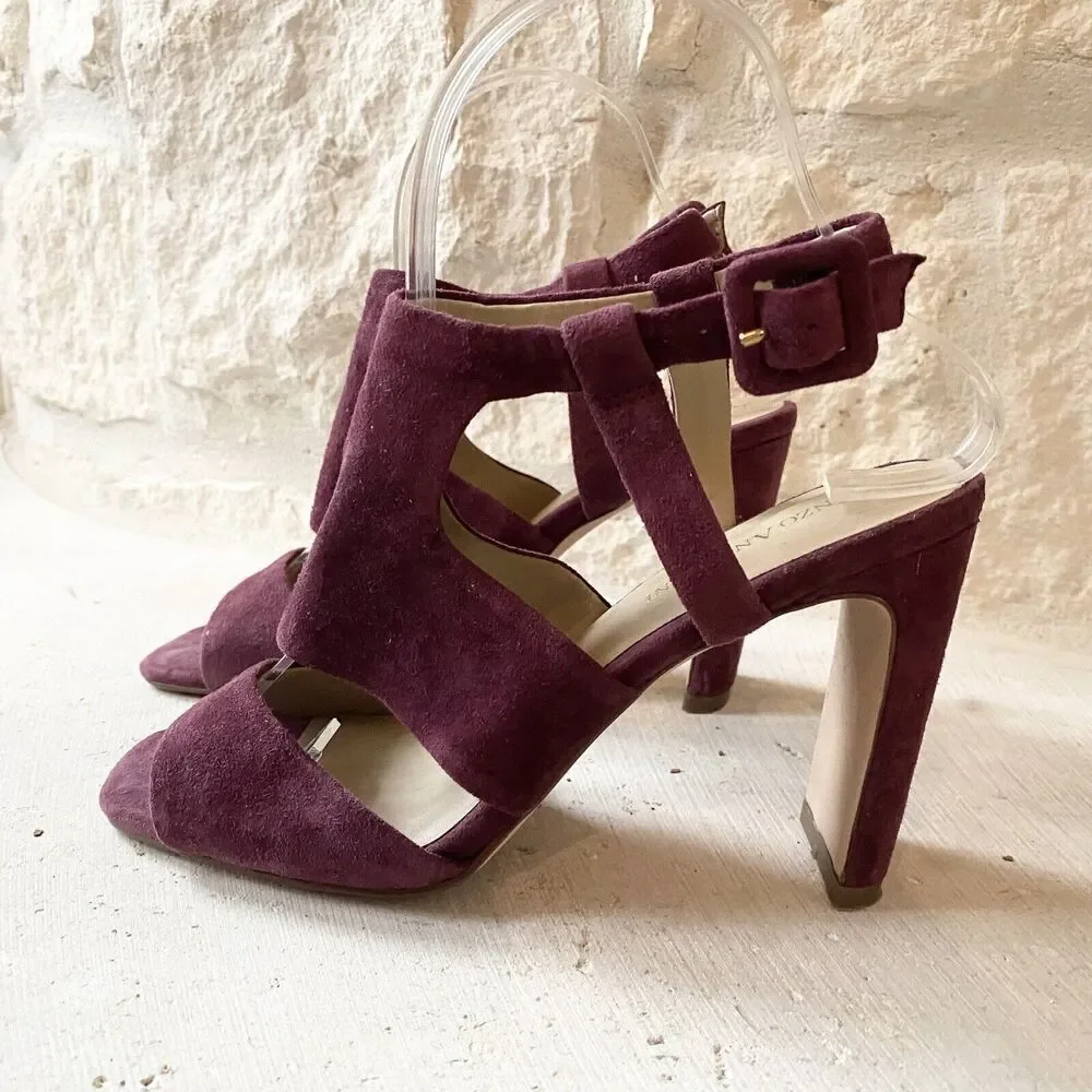 Enzo Angiolini‎ Trudy Maroon Purple Leather Block Heel Sz 6.5 EU 37
